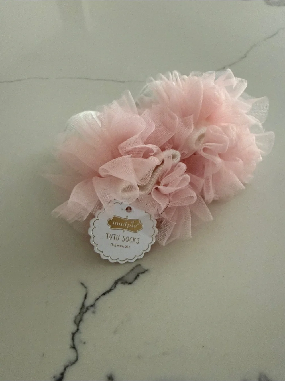 Mud Pie White Baby Socks with Pink Tulle Ruffles